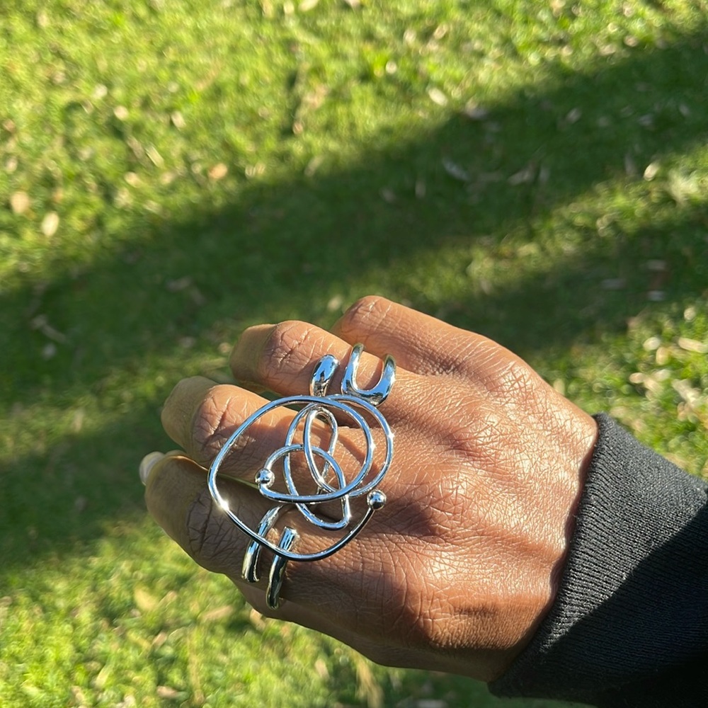Silver Tone Adjustable Geometric Rings - Picture 3 of 3